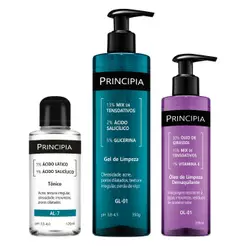 Principia Kit trio Limpeza avançada- Tônico AL-7 + Oleo de limpeza OL-01 + Gel de limpeza GL-01