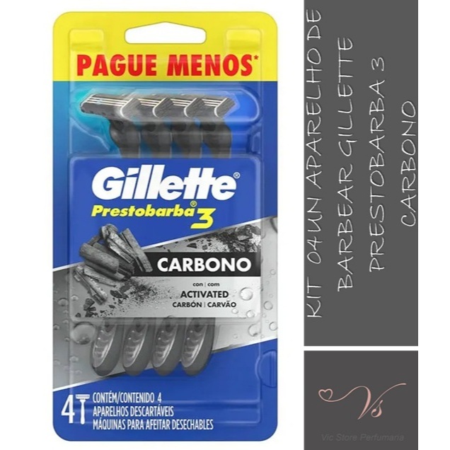 Aparelho de Barbear Gillette Prestobarba 3 Carbono Ativado 4 Unidades
