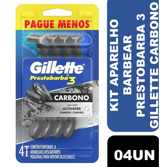 Aparelho de Barbear Gillette Prestobarba 3 Carbono Ativado 4 Unidades