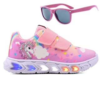 Tenis Infantil De Led Unicornio Meninas Casual + Oculos em Oferta na Shopee
