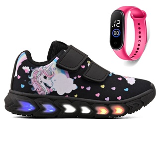 Tenis Infantil De Led Unicornio Meninas Casual + Relogio em Oferta na Shopee