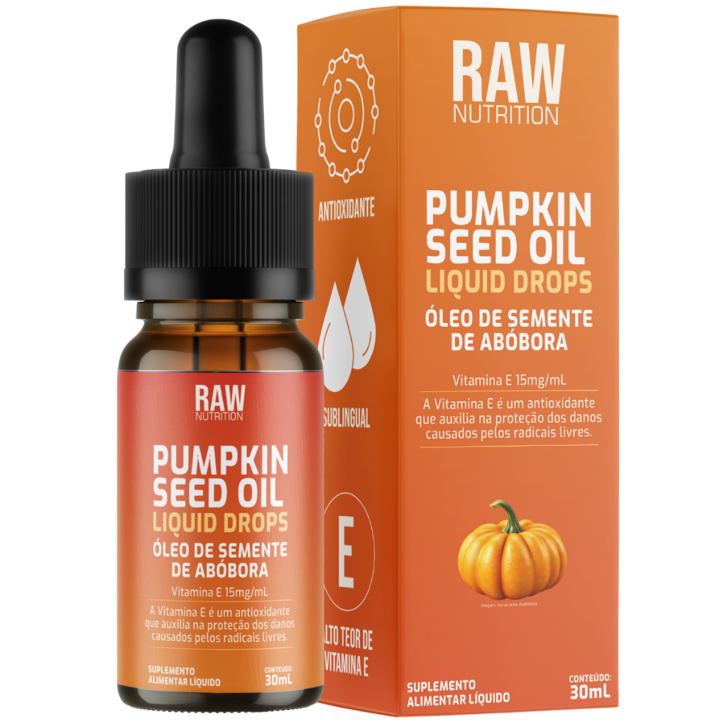 Óleo de semente de abóbora e Vitamina E Gotas Liquido Sublingual 30ml Raw Nutrition
