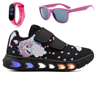 Tenis Infantil De Led Unicornio Meninas Casual + Oculos + Relogio em Oferta na Shopee