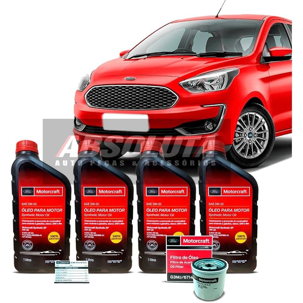 Kit Troca de óleo 5w20 Ford Ka Ka 1.0 12V 2014 Até 2022 4 litros + filtro Original Ford Motorcraft