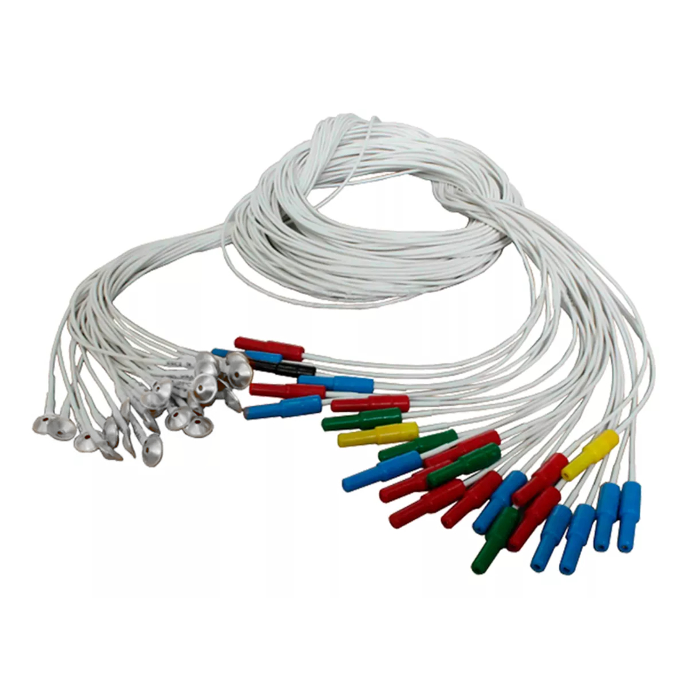 Eletrodo EEG Prata | Kit com 25 Unid. | Fio 150cm Kevlar Reforçado | Conector tipo Touch Proof | Registro ANVISA