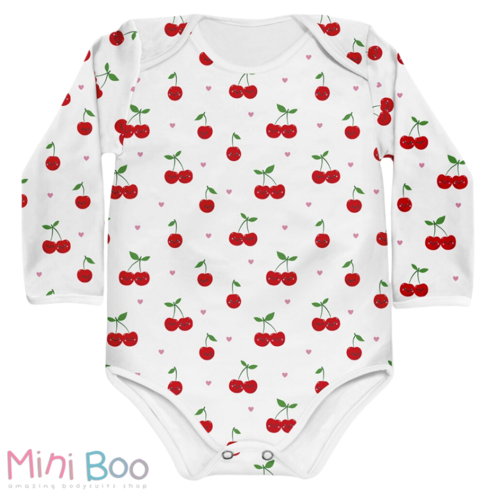 Body Bebê Menina Manga Longa Cerejinhas MiniBoo Proteção Solar 50+