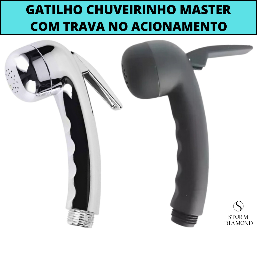 Gatilho Chuveirinho Master Cromado Preto Com Trava Saída De Água Para Ducha Higiênica Chuveiro