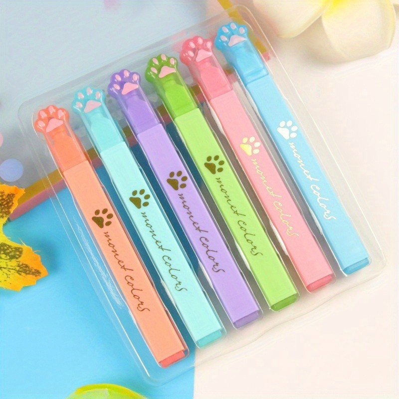 6 Cores Marca Texto Quadrado de Patinha de Gato (MONET COLORS) Olhos Protector Tons Pastéis