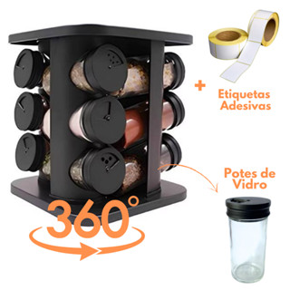 Porta Condimentos Giratório Tempero com 12 potes de Vidro