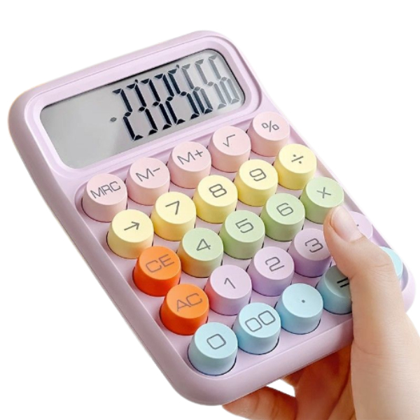 Calculadora Solar Colorida de Mesa 12 Digitos Grande Tela LCD Botão Mecanico Candy Color Automática
