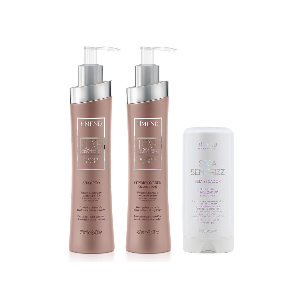 Amend KIT Luxe Blonde Care Shampoo e Condicionador 250ml + Seca Sem Frizz 180ml