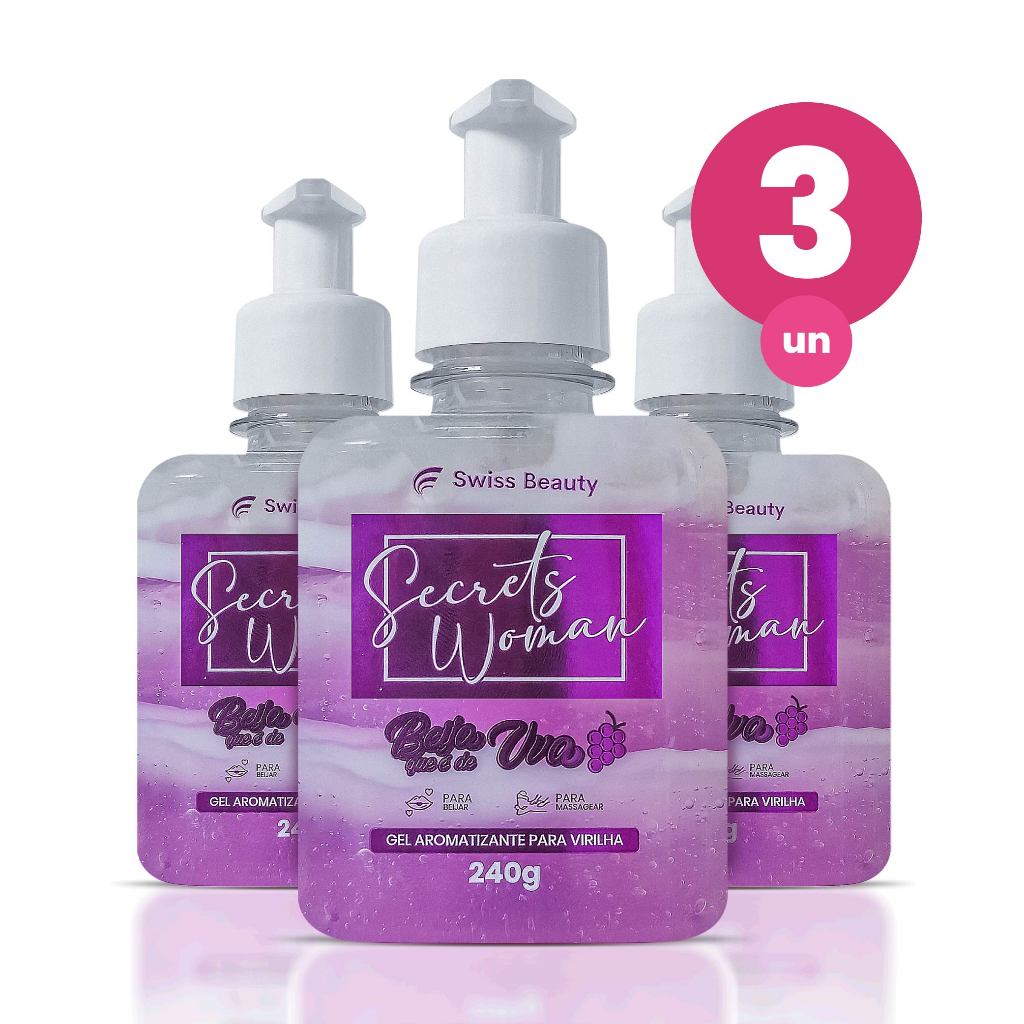 Kit 3 Gel Aromatizante Beijável Íntimo Sabor Uva com Creme para Saúde e Cuidado Vaginal 240g Swiss Beauty Belkit