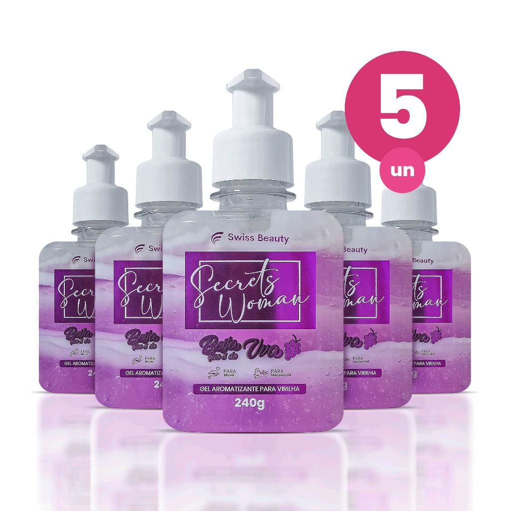 Kit 5 Gel Aromatizante Beijável Íntimo Sabor Uva com Creme para Saúde e Cuidado Vaginal 240g Swiss Beauty Belkit
