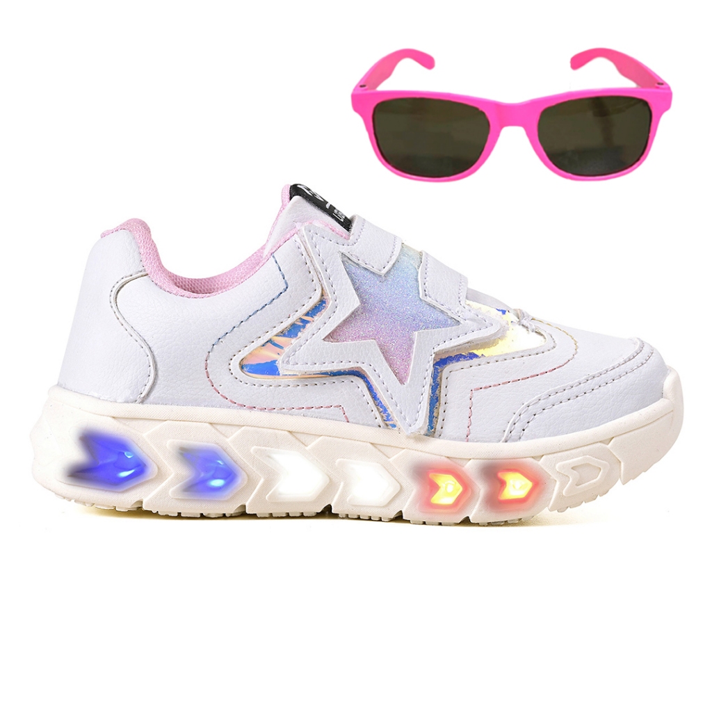 Tenis Infantil De Led Meninas Estrela Holografico Casual + Oculos em Oferta na Shopee