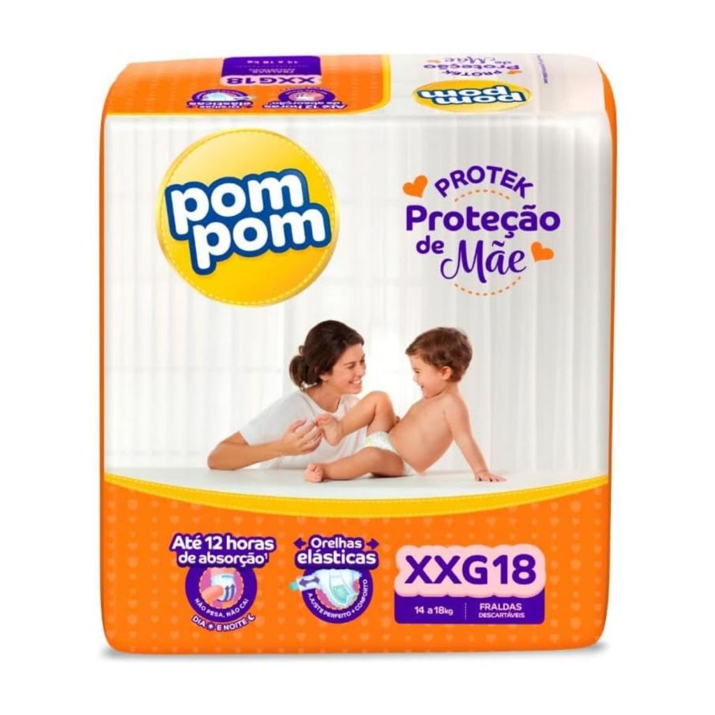 Fralda Pom Pom Derma Protek Jumbo XXG Com 18 Unidades em Oferta na Shopee
