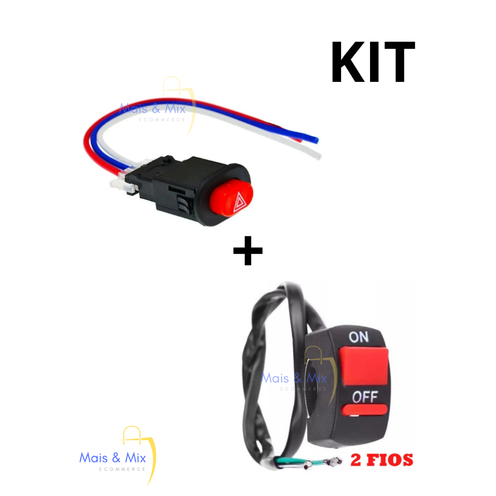 Botão Interruptor de Partida On/off Farol Auxiliar Emergência Milha Novo Liga + Pisca Alerta Botãozinho Moto 3 Fios