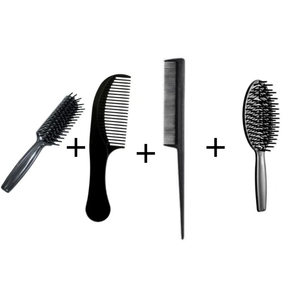 kit 4 escovas para cabelo -(CORES SORTIDAS)  escova mafe , mariana pente fino e pente  bonitão