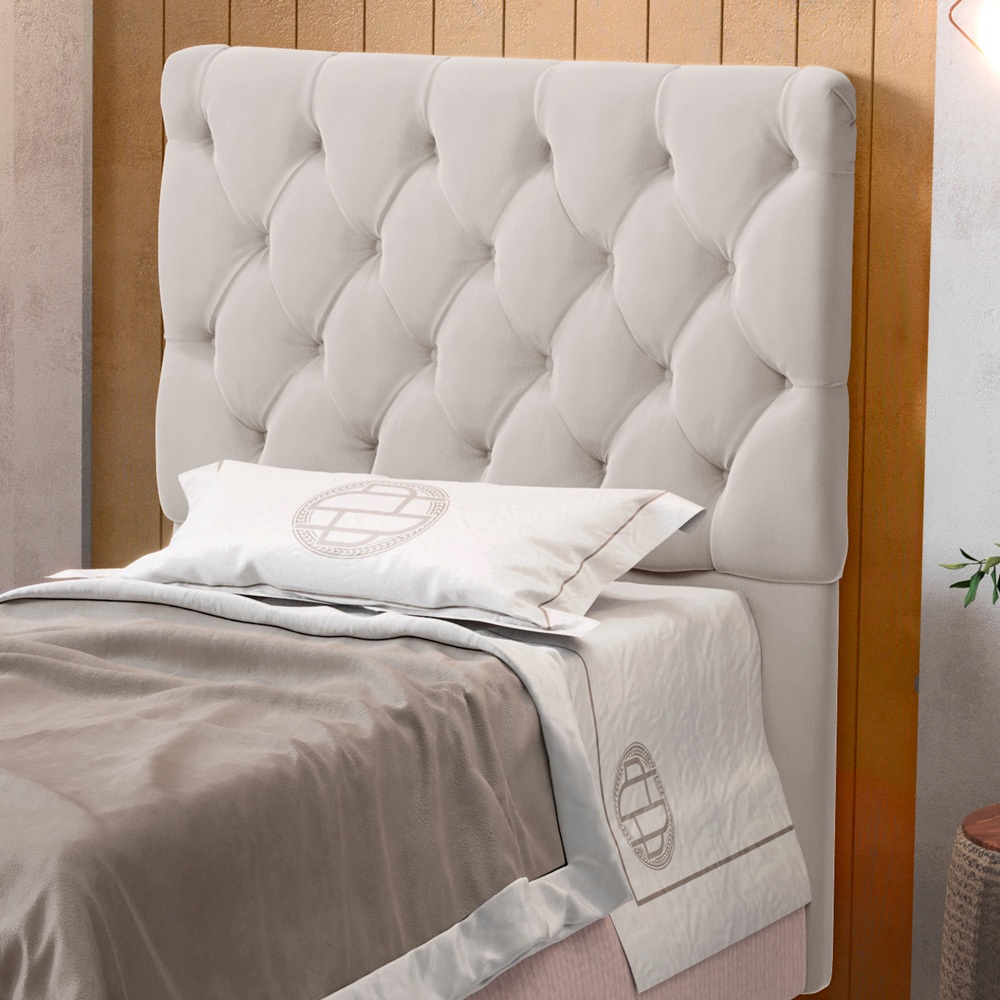 Cabeceira Solteiro 90cm Cama Box Estofada Lylla Capitonê com Frame Suede