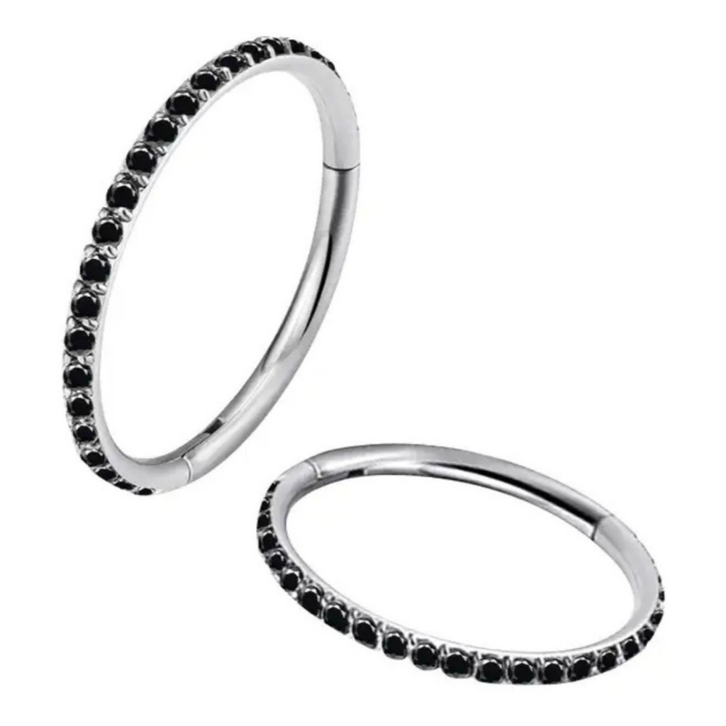 Piercing Titânio Argola Click Cravejada Pedra Preta em Oferta na Shopee