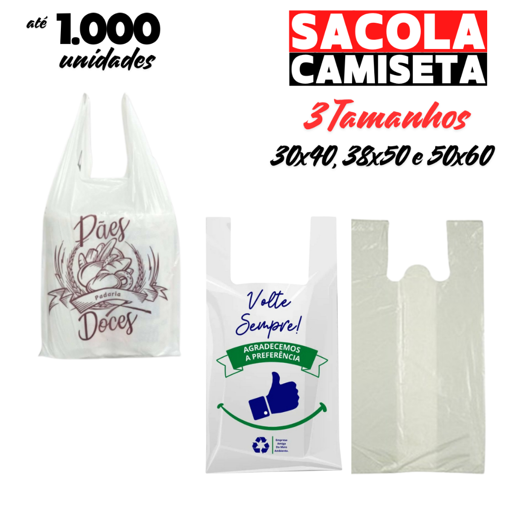 Sacola Plástica Lisa Volte Sempre e Padaria 30x40 38x50 e 50x60 c/ 500 ou 1000 unidades Sacolinha Para Mercado e Padaria
