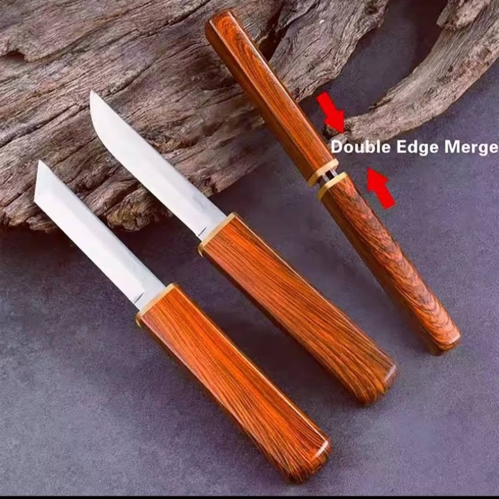 Faca Dupla dois em um com dois Cabos e Duas Lâmina, 19,5  Multiuso, Carnes, Churrasco, Camping, Peixe. Frutas, Presente.