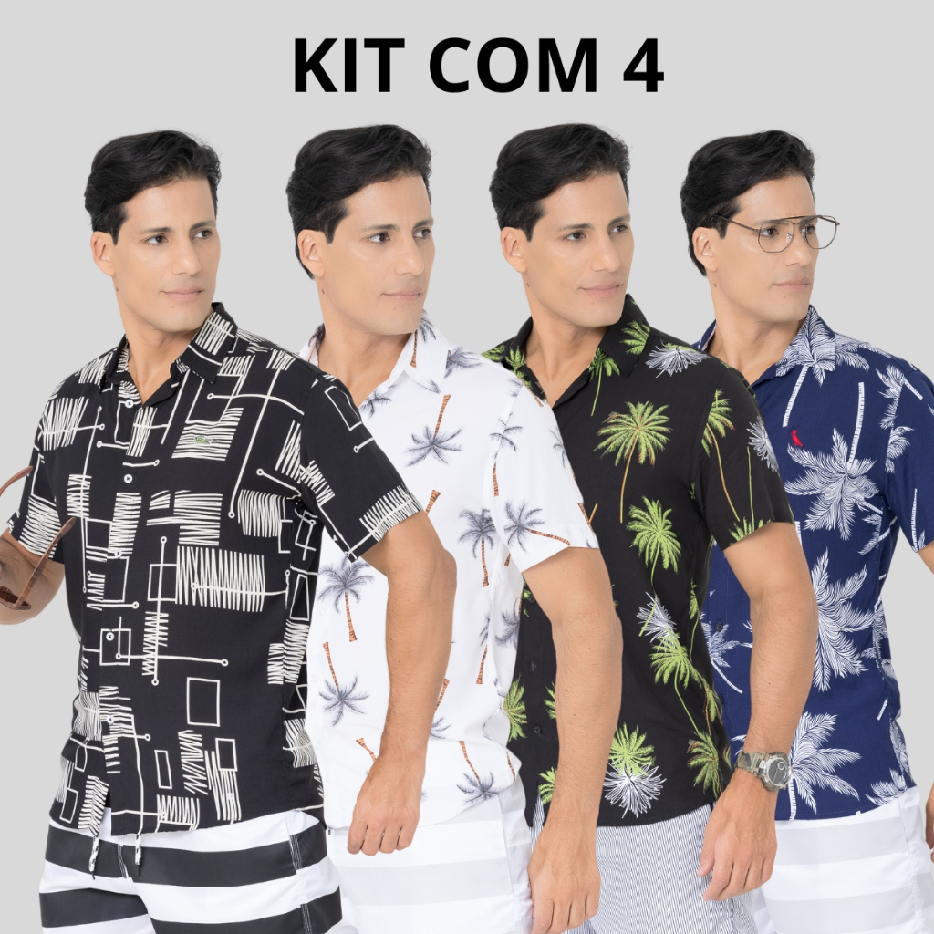 Kit 4 Camiseta Masculina Estampada Moda Verão Carnaval