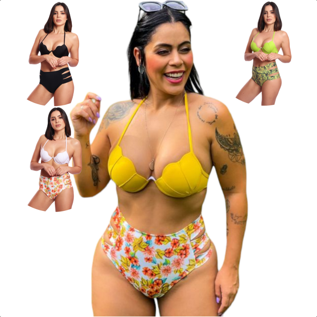 Biquíni Sereia Concha Com Bojo Cintura Alta Moda Praia Feminino Lançamento Biquini Cortininha