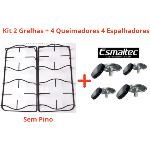 4 Queimadores + 4 Espalhadores + 2 Grelhas Esmaltec  Sem Pino  Veneza Bali 4 Bocas 2g 2p