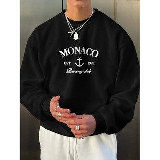 Moletom Careca Monaco Est 1995 Racing Club (FRENTE) Gola Redonda Unissex Blusa De Frio Básico Casaco Flanelado Algodão