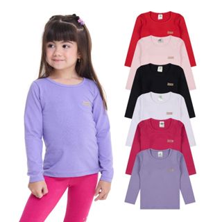 Kit 5 Blusas Manga Longa Infantil Menina Algodão Lisa ou 3 Blusas Manga Longa Algodão Inve...