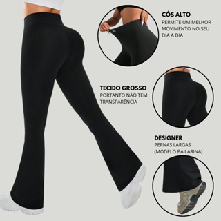 Calça Legging Feminina Flare Preta Cintura Alta em Oferta na Shopee