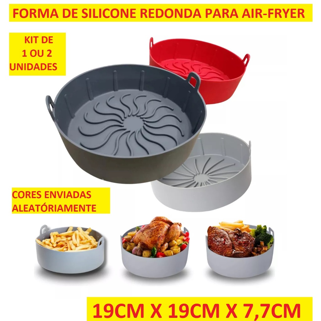 Forma Para Cozimento Redonda 19CM X 19CM X 7,7CM De Silicone Para Air Fryer Com Alças