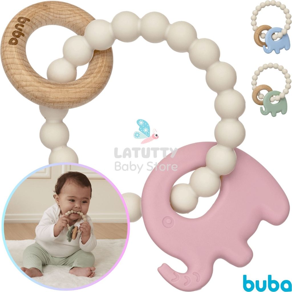 Mordedor Silicone Buba Mordedor Massageador Dente Bebê Infantil Elefante Bambu Rosa Azul Verde