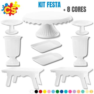 Kit Festa Decoração Boleira Cake Renda 19cm + 2 Vasos Grego + 2 Mesinha + 2 Band 20x13 + 2 Mini Cake em Oferta na Shopee