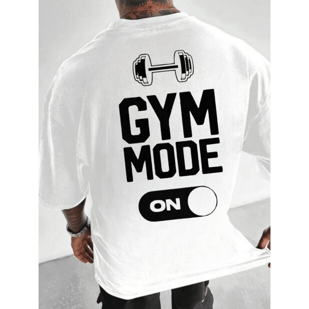 Camiseta Oversized Academia Bodybuilder Masculina Fitness GYM Mode ON Tecido 100% Algodão Premium
