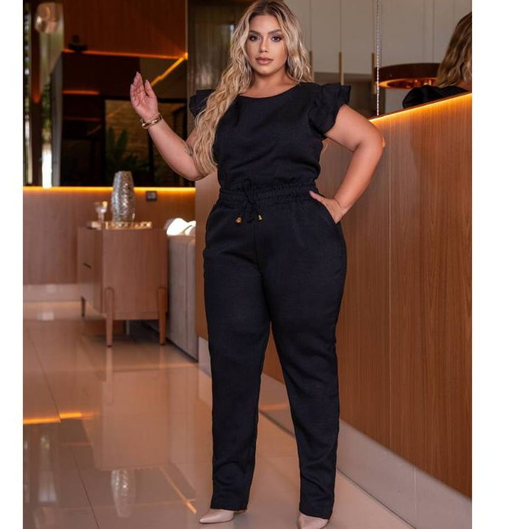 Conjunto Feminino Sofisticado Casual Calça Blusa Plus Size em Linho De Algodão Uniforme Roupa Feminina Promoção Oferta