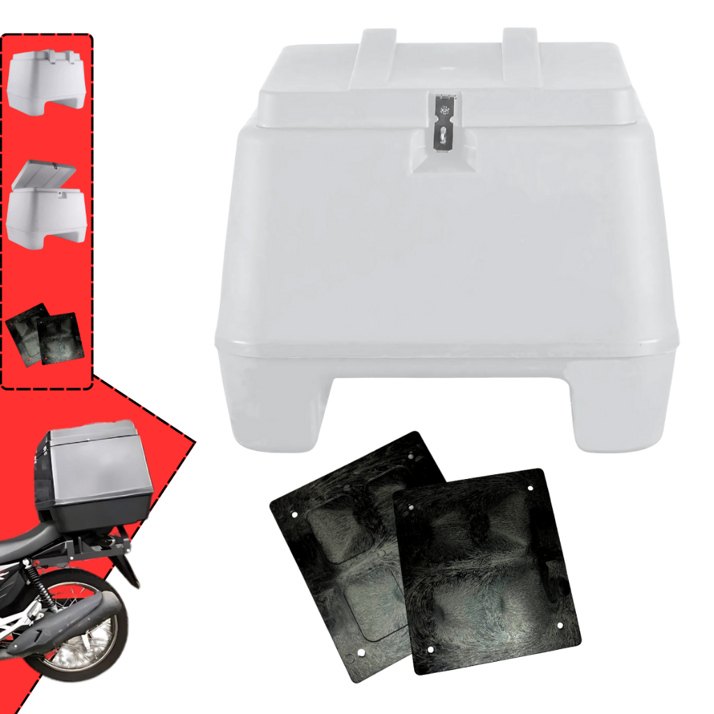 Baú Bauleto 80 Litros Titan Bros Cg Biz Fan Com Placa de Fixação Pro Tork Original Para Entrega Plástico Injetado Branco em Oferta na Shopee