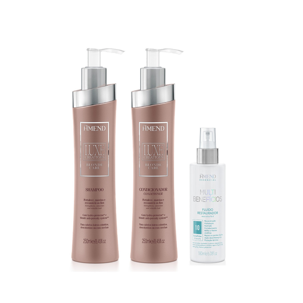 Amend KIT Luxe Blonde Care Shampoo e Condicionador 250ml + Fluído Multi-Benefícios 180ml