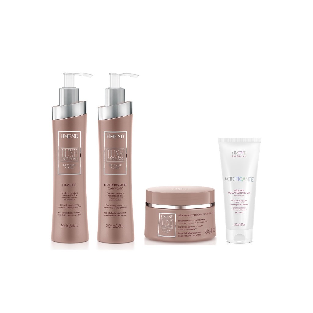 Amend KIT Luxe Blonde Care Sh + Cond + Másc + Acidificante Máscara de Equilíbrio do PH 250g em Oferta na Shopee