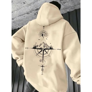 Moletom Canguru Bússola (ESCUDO) E (COSTAS) Com Capuz E Bolso Casaco Feminino Masculino Flanelado Unissex Blusa De Frio
