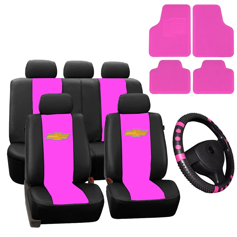 Kit Capa Banco Couro + Tapete + Capa Volante Preto/Rosa Tracker Vectra Agile Astra