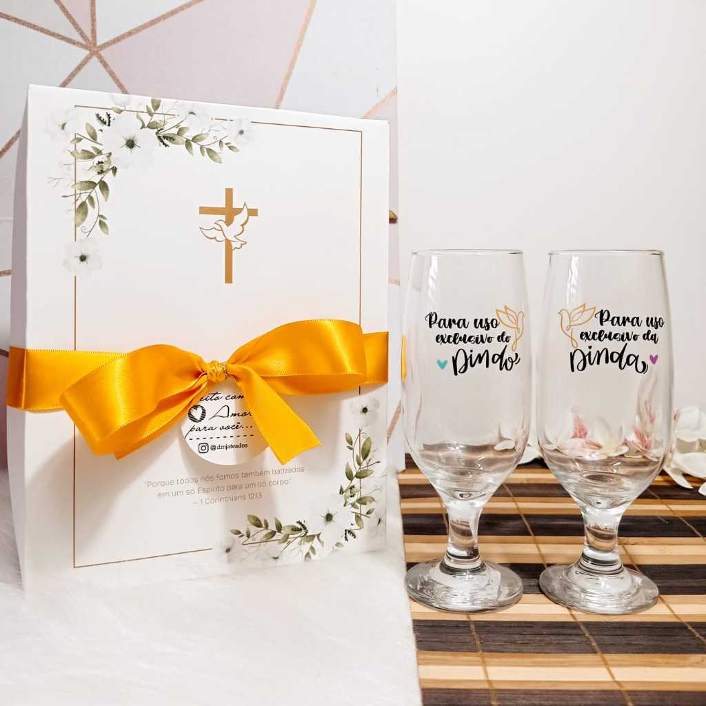 Taças de Cerveja com Caixa Convite Padrinhos Dindos Batismo Batizado Dinda Dindo em Oferta na Shopee