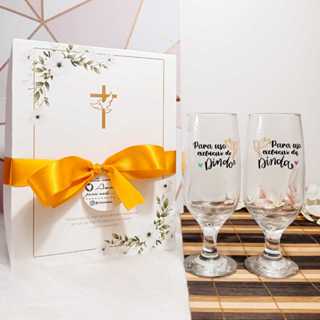 Taças de Cerveja com Caixa Convite Padrinhos Dindos Batismo Batizado Dinda Dindo em Oferta na Shopee