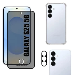Kit Para Galaxy S25 5G | Película de Privacidade 3D - Capa Anti Shock - Película da Câmera 3D