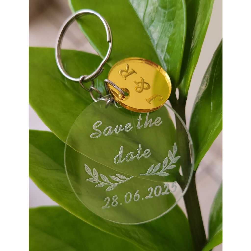 KIT LEMBRANCINHA CASAMENTO/NOIVADO, CHAVEIRO ACRÍLICO PERSONALIZADO SAVE THE DATE + INICIAIS + DATA