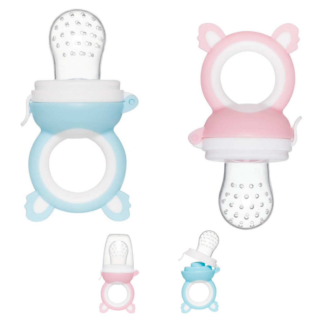Chupeta porta frutinha Infantil Introdução Alimentar Mordedor Silicone Macio Bebe - Buba Azul / Rosa em Oferta na Shopee