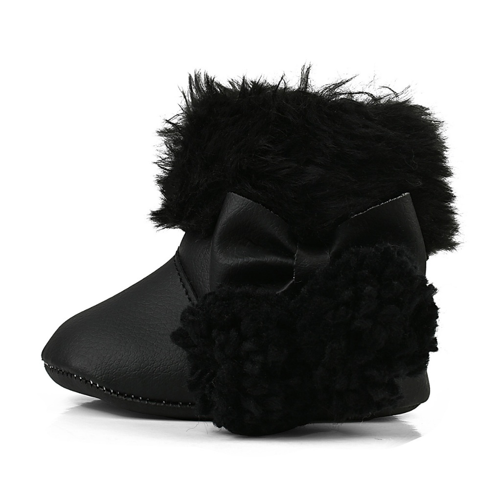 Detalhes do Bota Bebê Menina Preta Bebê Mania Barato Conforto 103-04 Preta Pom-Pom