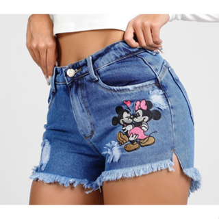 Short Jeans feminino bordado modelagem empina bumbum barra desfiada cós cintura alta  Jeans PREMIUM em Oferta na Shopee