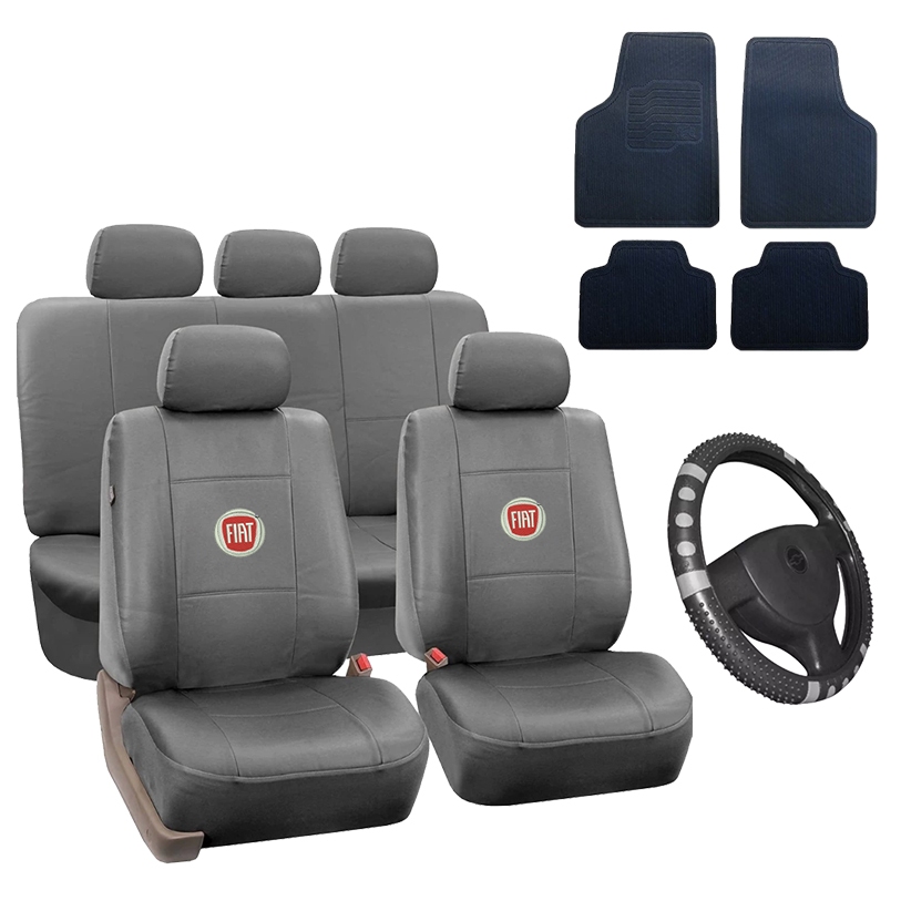 Kit Capa Banco Couro + Tapete + Volante Cinza Palio Palio Weekend Punto Siena