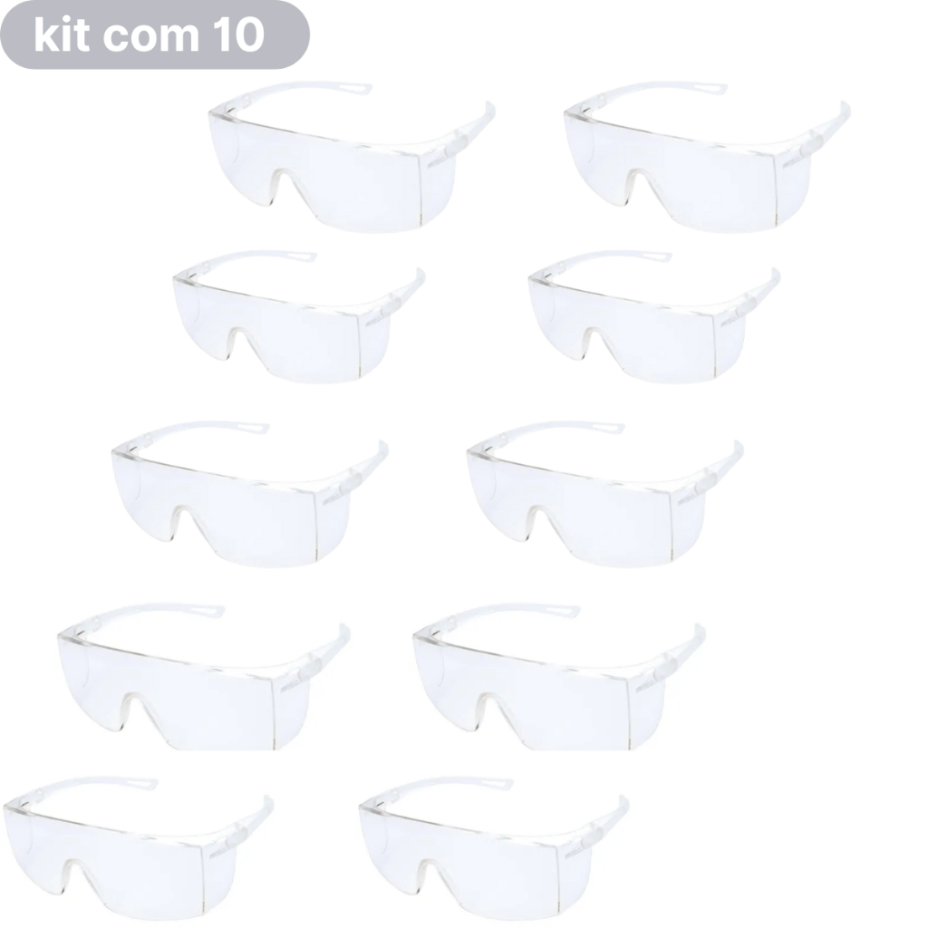 Kit 10 Óculos Segurança Fume Incolor Sky Rj Construção Obra Industria Corrida Proteção UV CA 39878